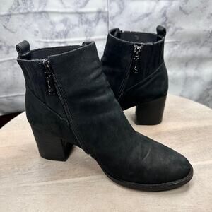 Blondo NOA Black Brush Leather Waterproof Ankle Boots Block Heel Women’s Size 9